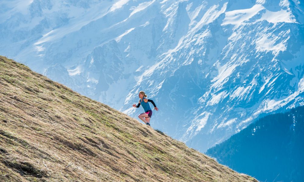 Cloe Lanthier running near Refuge de Veran - Haute Savoie France